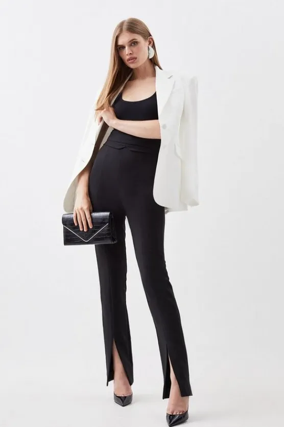 Karen Millen Petite Compact Stretch Tailored High Rise Split Hem Pants black Hot