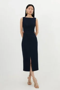 Karen Millen Petite Compact Stretch Tailored Pu Tab Detail Midi Dress midnight Best