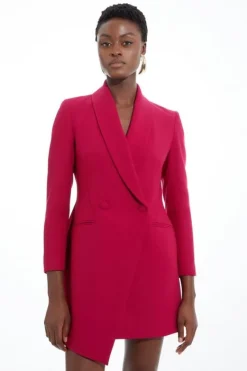 Karen Millen Petite Compact Stretch Tailored Blazer Wrap Mini Dress merlot Clearance