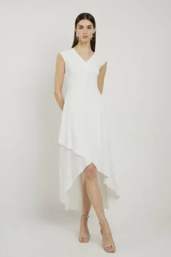 Karen Millen Petite Compact Stretch Viscose Drape Tailored Midi Dress ivory Online