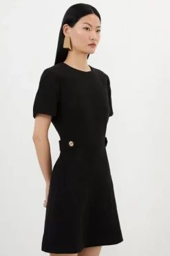 Karen Millen Petite Compact Stretch Waist Tab Detail Tailored Mini Dress black Sale
