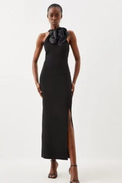 Karen Millen Petite Compact Viscose Corsage Halterneck Midaxi Dress black Outlet