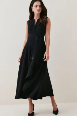 Karen Millen Petite Compact Viscose Tailored Waterfall Midi Dress black Hot