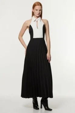 Karen Millen Petite Contrast Detail Full Skirt Tailored Maxi Dress mono Hot
