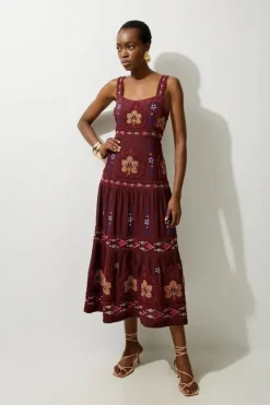 Karen Millen Petite Cotton Embroidered Strappy Woven Maxi Dress purple Outlet