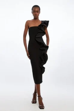 Karen Millen Petite Cotton Ponte Jersey Ruffle Hem Maxi Dress black Online