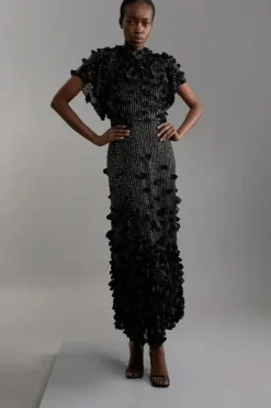 Karen Millen Petite Crystal Applique Angel Sleeve Midaxi Dress black Online