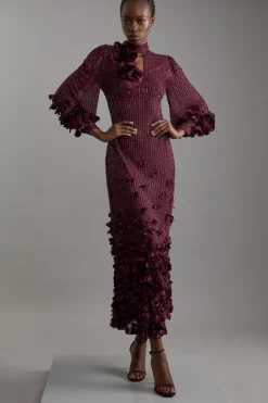 Karen Millen Petite Crystal Embellished Applique Woven Maxi Dress plum Online