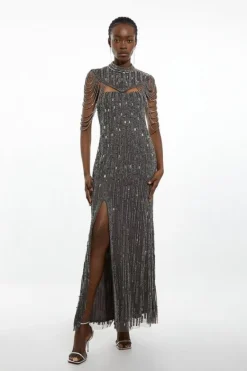 Karen Millen Petite Crystal Embellished Detachable Cape Maxi Dress black Online