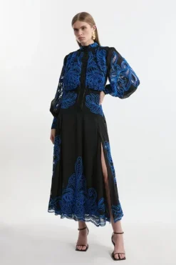 Karen Millen Petite Cut Work Embroidered Woven Maxi Dress black Sale