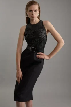 Karen Millen Petite Cutwork Pu Halter Neck Tailored Midi Dress black Sale