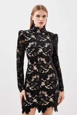 Karen Millen Petite Cutwork Velvet Mini Dress black Best