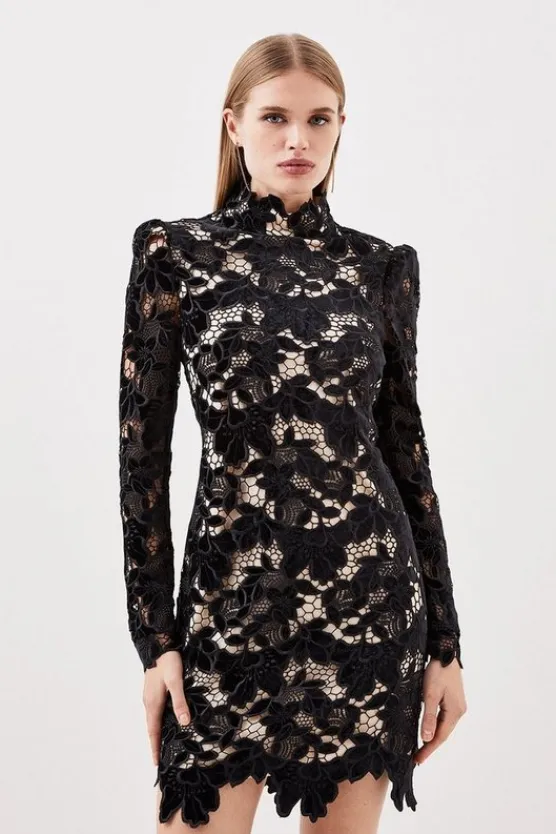 Karen Millen Petite Cutwork Velvet Mini Dress black Best