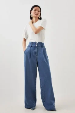 Karen Millen Petite Denim Indigo Wide Leg Pants midblue New