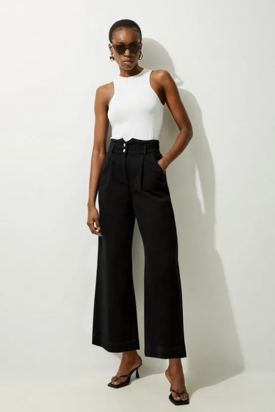 Karen Millen Petite Denim Wide Leg Pants black Sale