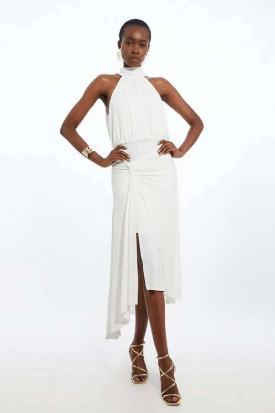 Karen Millen Petite Drapey Crepe Jersey Halter Maxi Dress ivory Discount