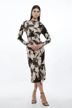 Karen Millen Petite Ecru Keyhole Woven Midaxi Dress floral Clearance