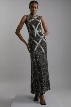 Karen Millen Petite Embellished And Beaded Woven Maxi Dress black Best