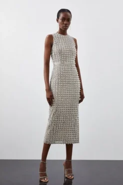Karen Millen Petite Embellished Woven Midi Dress silver Online