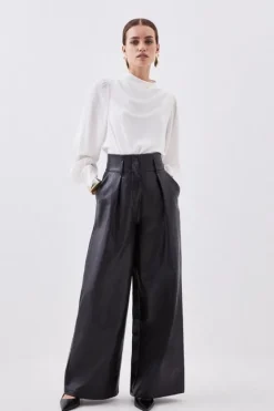 Karen Millen Petite Faux Leather High Waisted Wide Leg Pants black Online