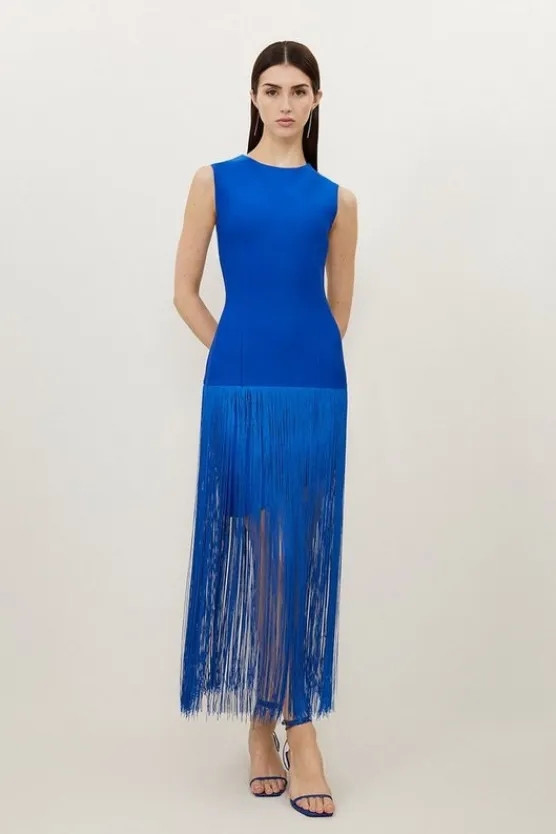 Karen Millen Petite Figure Form Bandage Tassel Asymmetric Dress cobalt Fashion