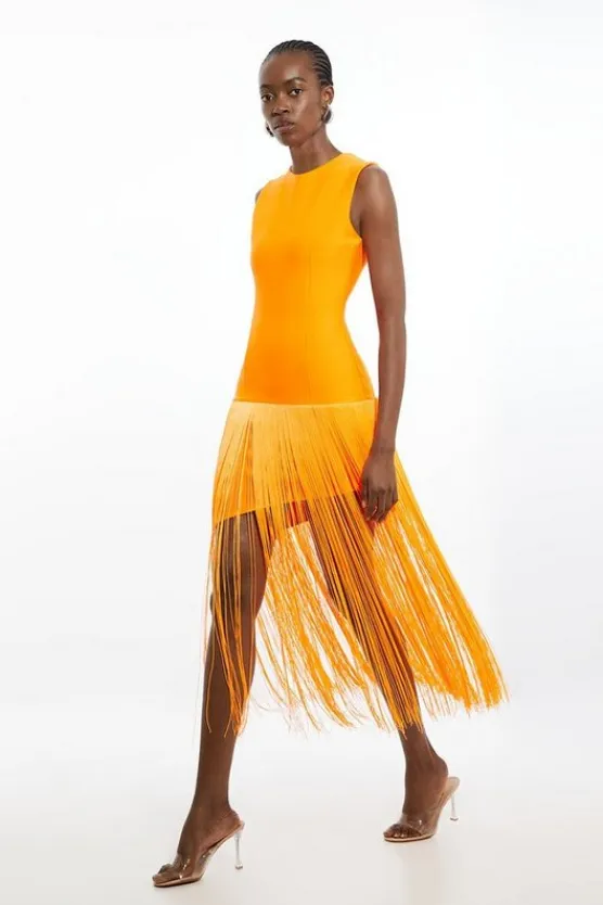 Karen Millen Petite Figure Form Bandage Tassel Asymmetric Dress orange Online