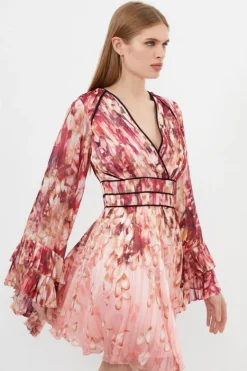 Karen Millen Petite Floral Drama Kimono Woven Maxi Dress pink New