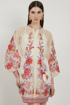 Karen Millen Petite Floral Embroidery Organdie Woven Mini Dress blush Discount