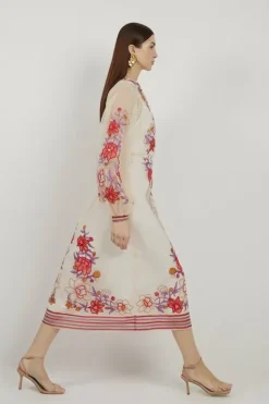 Karen Millen Petite Floral Embroidery Organdie Woven Midi Dress blush New