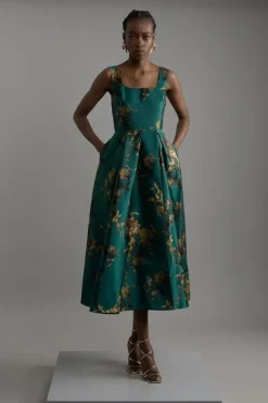 Karen Millen Petite Floral Print Woven Midaxi Dress green New