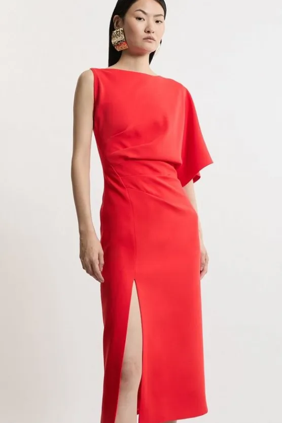 Karen Millen Petite Fluid Tailo Asymmetric Sleeve Maxi Dress red Fashion