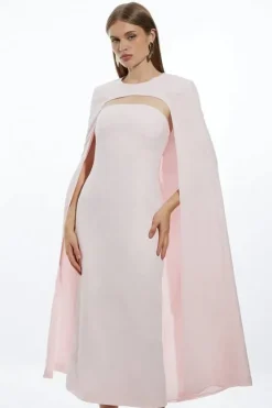 Karen Millen Petite Fluid Tailored Caped Midi Dress blush Clearance