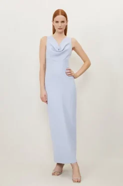 Karen Millen Petite Fluid Tailored Cowl Neck Backless Maxi Dress paleblue Outlet