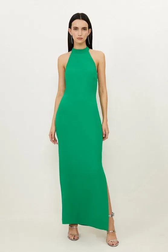 Karen Millen Petite Fluid Tailored Halterneck Open Back Maxi Dress green Best