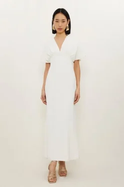Karen Millen Petite Fluid Tailored Waterfall Sleeve Maxi Dress ivory New