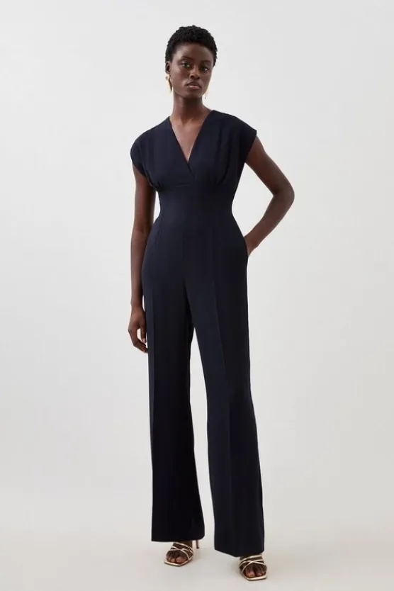 Karen Millen Petite Fluid Tailored Wide Leg Jumpsuit navy Clearance