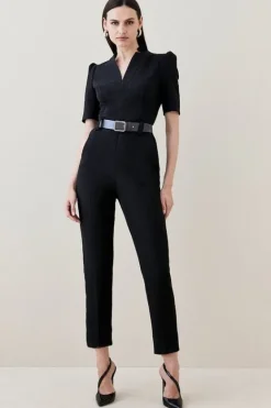 Karen Millen Petite Forever Belted Jumpsuit black Fashion