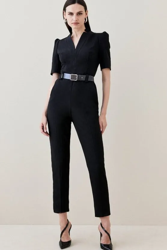 Karen Millen Petite Forever Belted Jumpsuit black Fashion