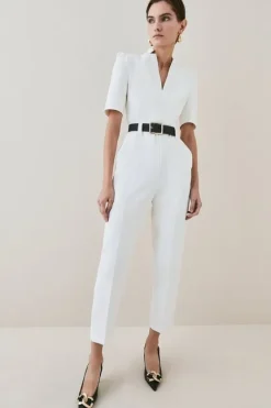 Karen Millen Petite Forever Belted Jumpsuit ivory Discount