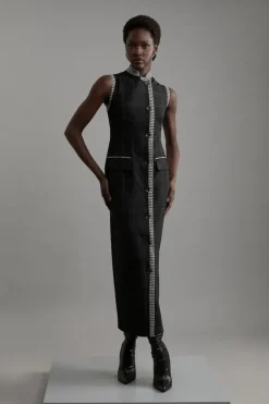 Karen Millen Petite Formal Tailored Sleeveless Check Fitted Maxi Dress multi Fashion