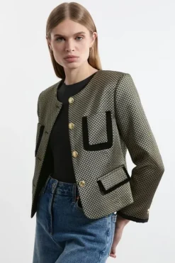 Karen Millen Petite Jacquard Velvet Mix Tailored Jacket geo Sale