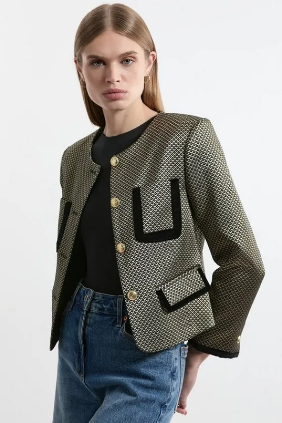 Karen Millen Petite Jacquard Velvet Mix Tailored Jacket geo Sale