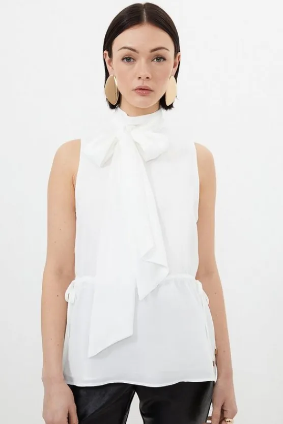 Karen Millen Petite Georgette Woven Tie Neck Blouse ivory New