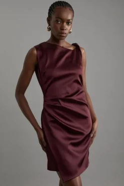 Karen Millen Petite Italian Satin Asymmetrical Tailored Wrap Mini Dress merlot New