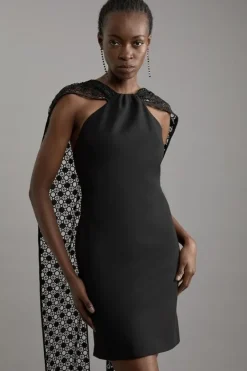 Karen Millen Petite Italian Satin Lace Mini Dress black Fashion