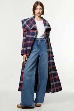 Karen Millen Petite Italian Wool Blend Oversize Collar Full Skirted Belted Tailored Midaxi navy Online