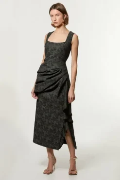 Karen Millen Petite Jacquard Ruffle Strappy Tailored Maxi Dress green Best