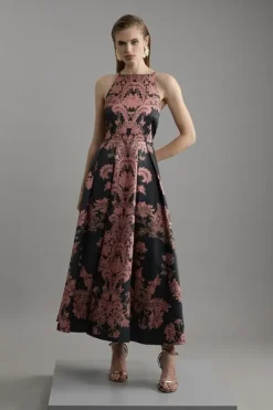 Karen Millen Petite Jacquard Woven Floral Maxi Dress black Best