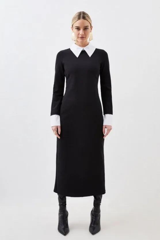 Karen Millen Petite Jersey Cotton Poplin Midi Collar Dress mono Fashion