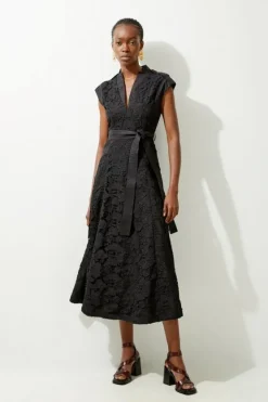 Karen Millen Petite Lace And Cotton Mix Woven Midi Dress black Fashion